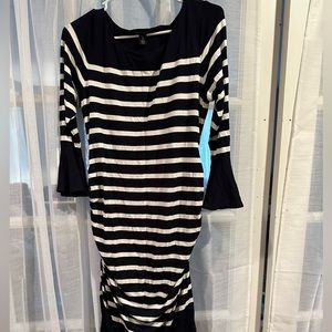 Navy Blue and White striped maternity dress